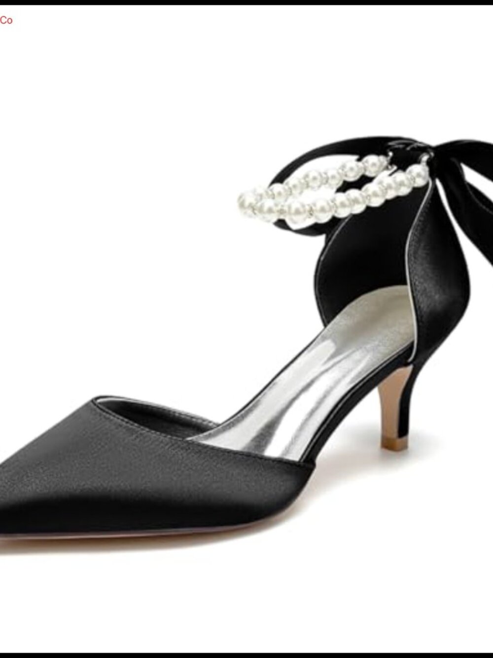 Kitten Heel Satin Bridal Pumps Pearl Ankle Strap Wedding Party Dress Shoes